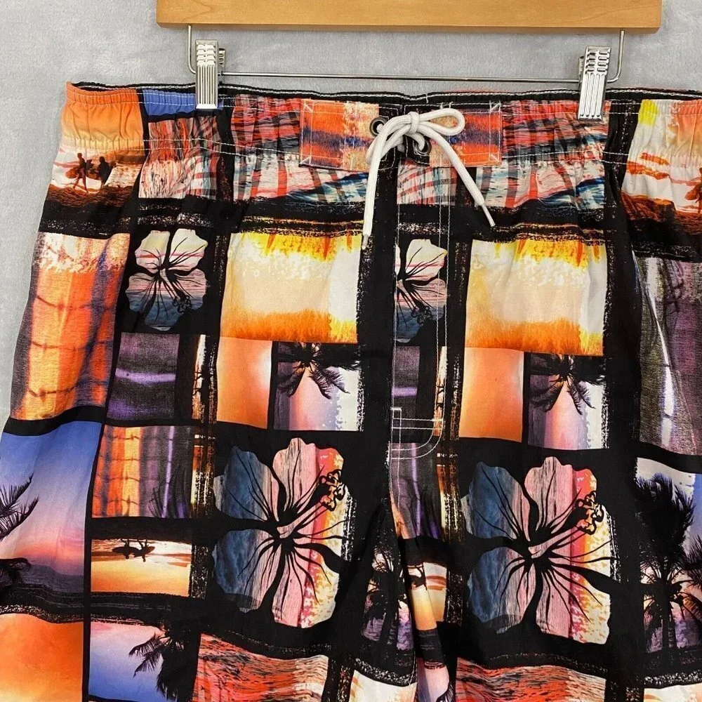 Sonoma‎ Men's Swim Trunks Size XXL Tropical Sunset Beach Surf Palm Trees NWT